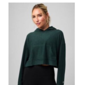 Fabletics Cloud Jersey Cropped Hoodie XS Everpine Heather Green Soft Lightweight